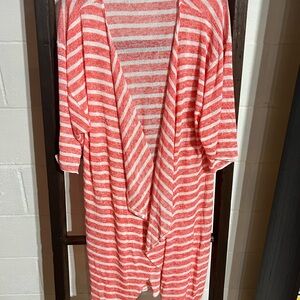 LuLaRoe Pink and White Striped Cardigan Sweater
